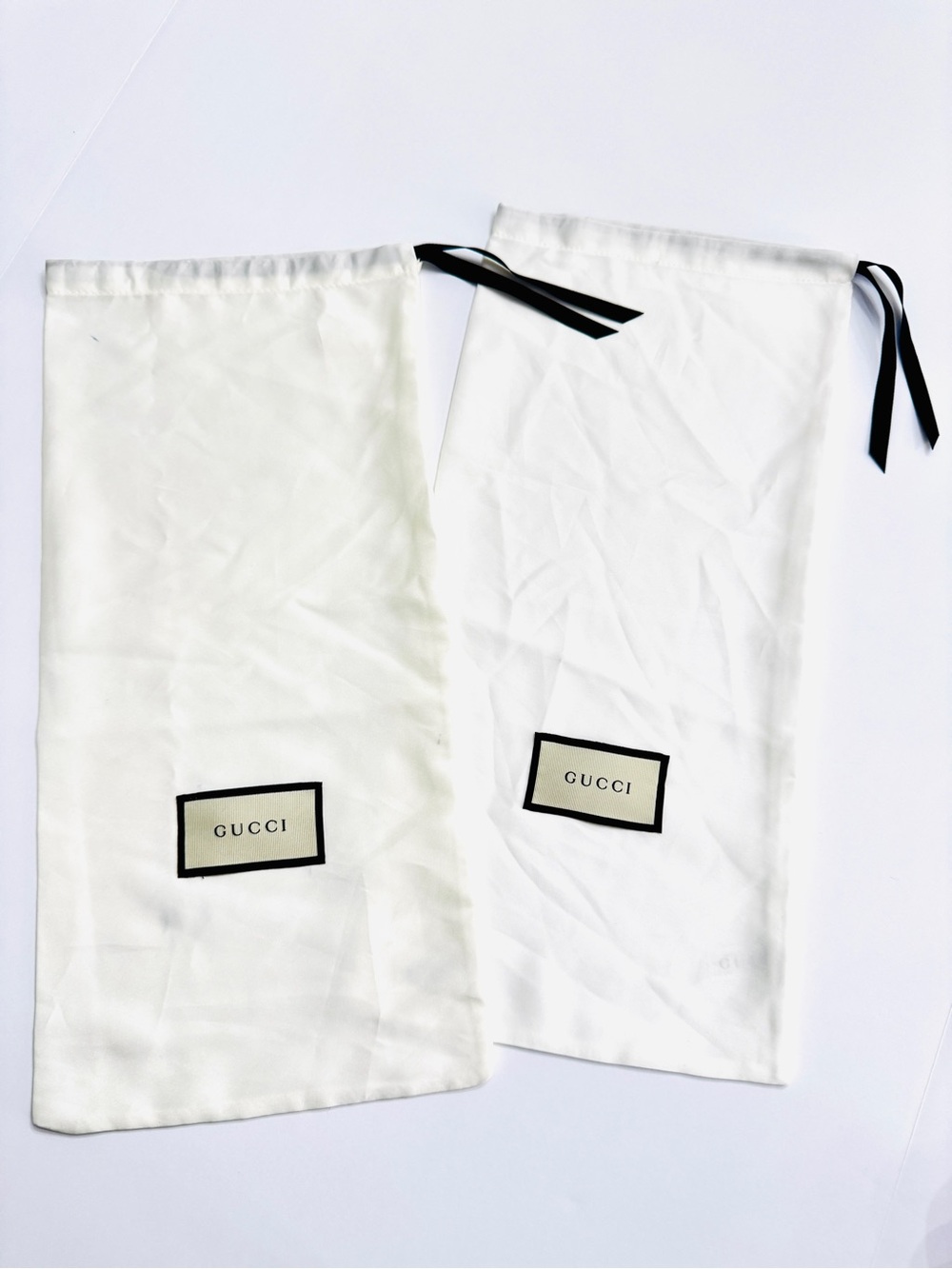 Gucci White Satin Dust Bags Set of 2-Authentic Storage Bag with Drawstring 17x8
